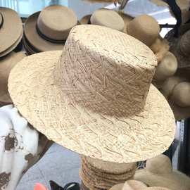 夏小清新拉菲草手编精细工艺平顶优质礼帽鸡爪花光版高级时尚草帽