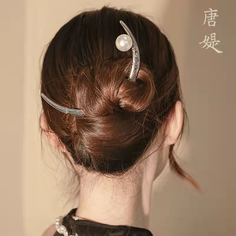 Estilo chino retro de medio mes horquilla estilo antiguo de las mujeres de alto grado cabeza de bola updo pelo headwear Nuevo