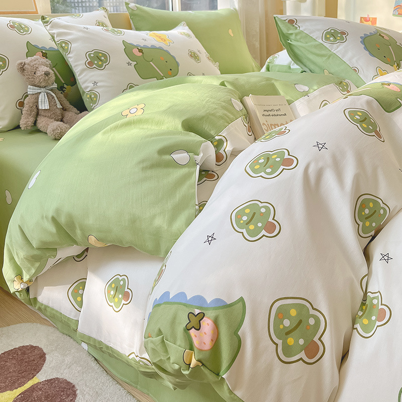 Cuatro piezas de algodón de dibujos animados 100 algodón 2023 nueva sábanas cubiertas dormitorio de estudiantes cama de tres piezas