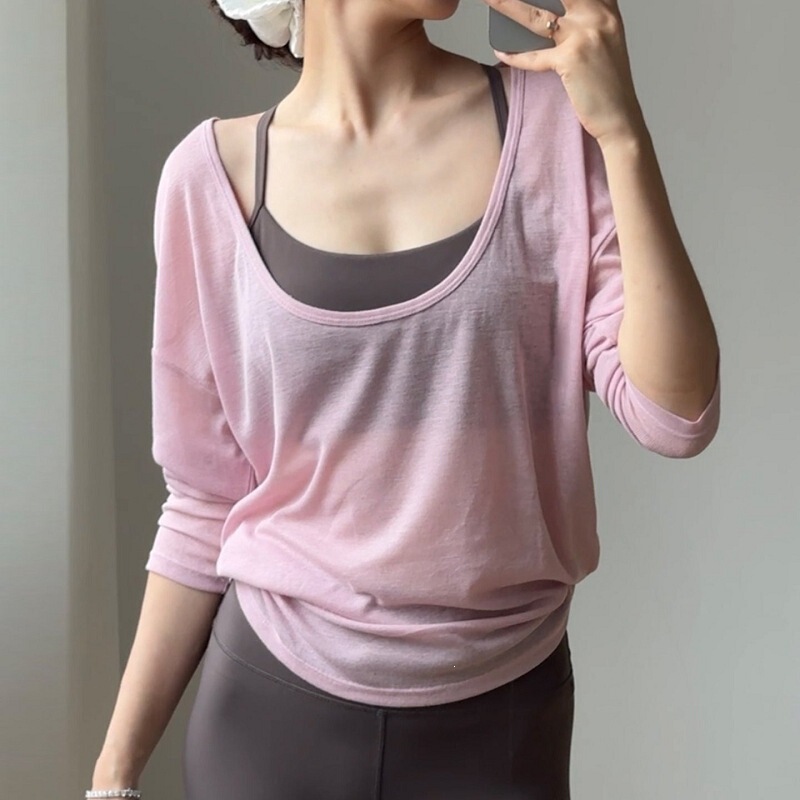 Spring and Summer Yoga Wear for Women, Long-Sleeved T-Shirts, Fitness Cover-Ups, Sports Casual Tops, Quick-Drying, Breathable, Loose and Comfortable