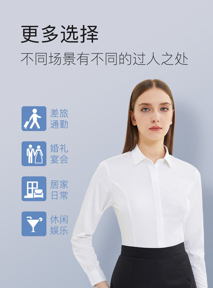 Áo sơ mi nữ dài tay cổ vuông vải sợi tre phong cách công sở, kiểu dáng thông thường dài 50–65 cm, có túi ẩn — Màu xanh nhạt-tay ngắn-phong cách nữ-túi tối màu, Tay áo dài màu xanh nhạt - kiểu dáng nữ - túi ẩn, Tay áo ngắn màu trắng-Phong cách nữ-Túi ẩn chi tiết 14