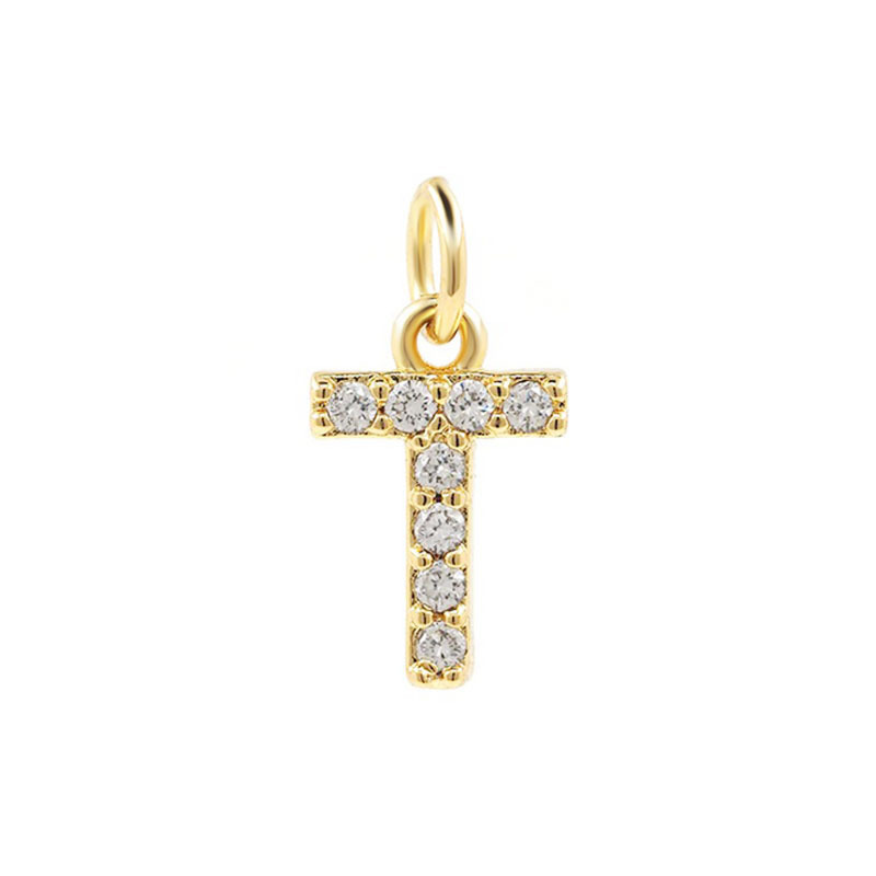 Copper Material Letter Pattern 1 Piece Copper Zircon 14K Gold Plated Letter Polished Pendant Chain