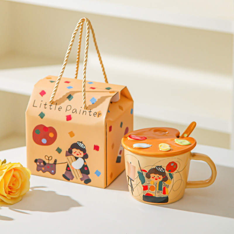 Paleta fresca de cómic chica taza de oficina de alto valor con taza de agua cubierta regalo de cumpleaños