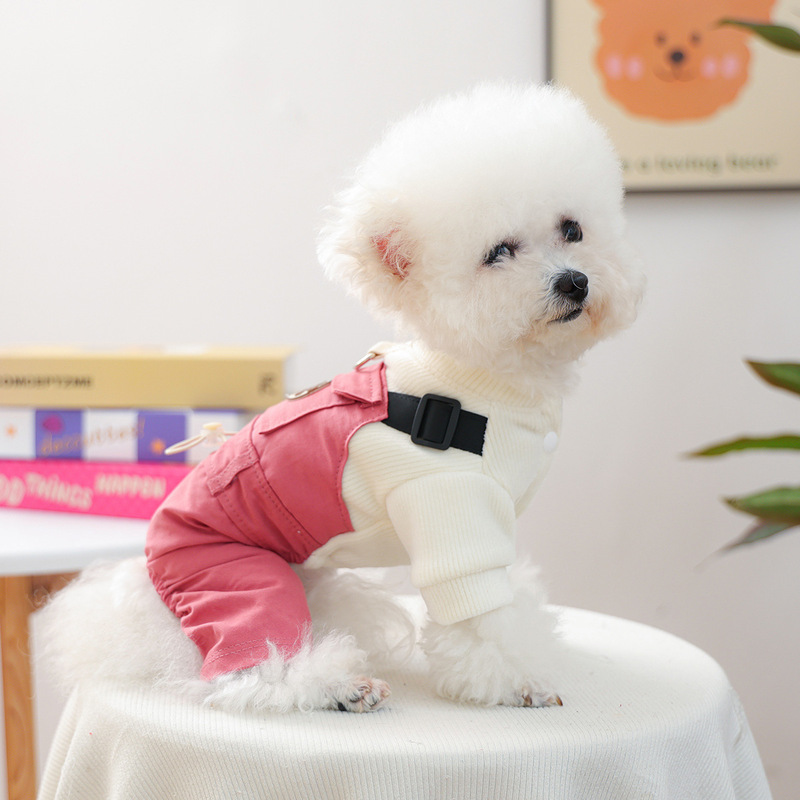 宠物圈狗狗猫猫服装服饰厂家批发四脚衣秋冬新款粉色工装背带裤子|undefined