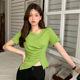 Summer new style loose design sense niche split simple V-neck short-sleeved T-shirt women's short top super popular ins fashion