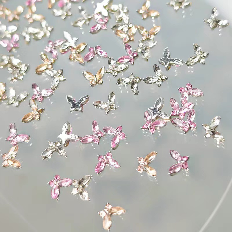 Manicure flash mini mariposa joyería aleación cristal zircón ultra brillante ojo de caballo accesorios taladro de uñas tridimensional al por mayor