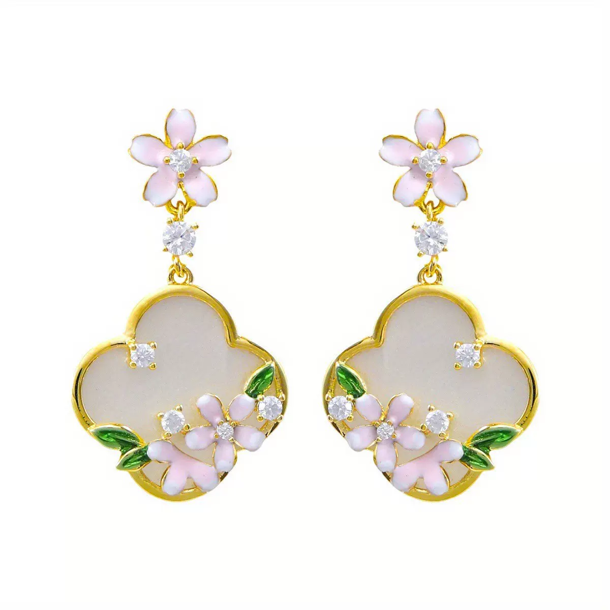 国潮花韵！贝母五叶花镶钻耳坠 珐琅彩轻奢国风耳环