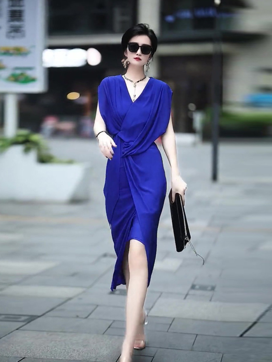 Váy liền không tay thắt nút màu tím phong cách Pháp thiết kế đặc biệt — Màu xanh lam, Màu tím chi tiết 10