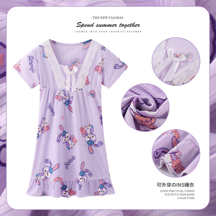 Pijama infantil princesa viento de verano nuevo chaleco de mangas cortas niñas pijama vestido de dibujos animados de verano