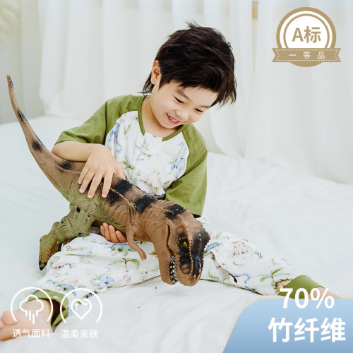 Ins bamboo cotton gauze front four back two belly protector short-sleeved children baby infant sleep sack air-conditioned room summer split leg sleep