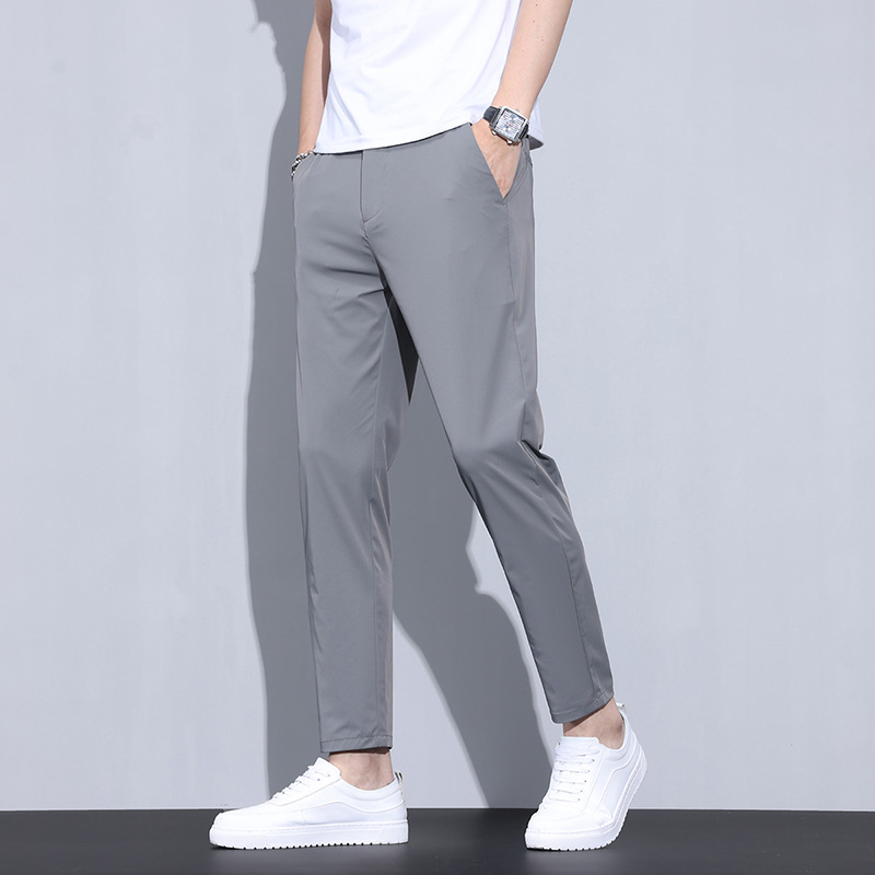 2025 New Nine Points Ice Silk Casual Pants Men's Summer Ultra-thin Small Slim-fit Trousers Breathable Quick-drying