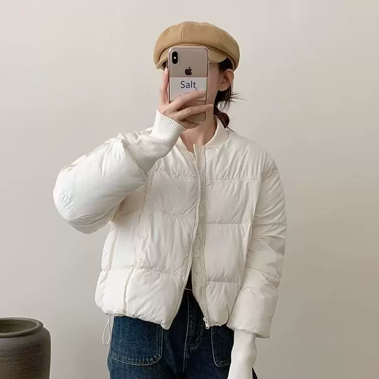 2025新款短款羽绒棉服棒球棉衣冬季小个子简约宽松面包外套白色