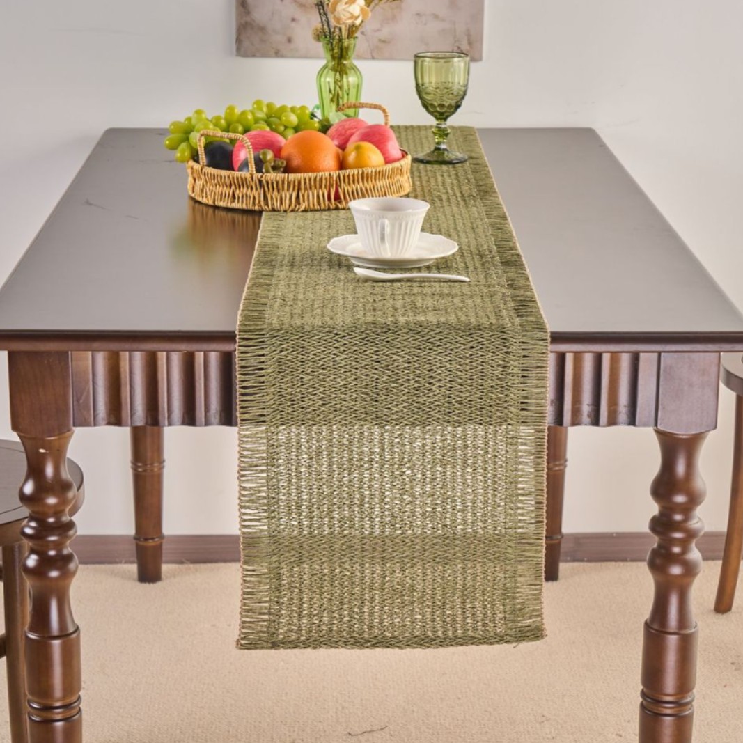 Bandera de mesa de té Yiqiyun Estilo pastoral americano Bandera de mesa tejida verde Decoración Mesa de centro Gabinete de TV Tapa larga