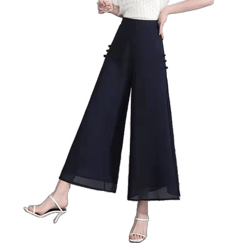 Women's 2025 New White High-Waisted Loose Slimming Summer Skirt Pants Sheer Chiffon 9/10 Length