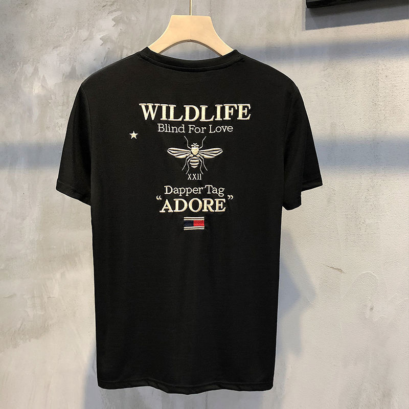 Été petite abeille à manches courtes hommes net marée rouge marque ins coupe ajustée col rond T-shirt esprit social vêtements_voghion.com