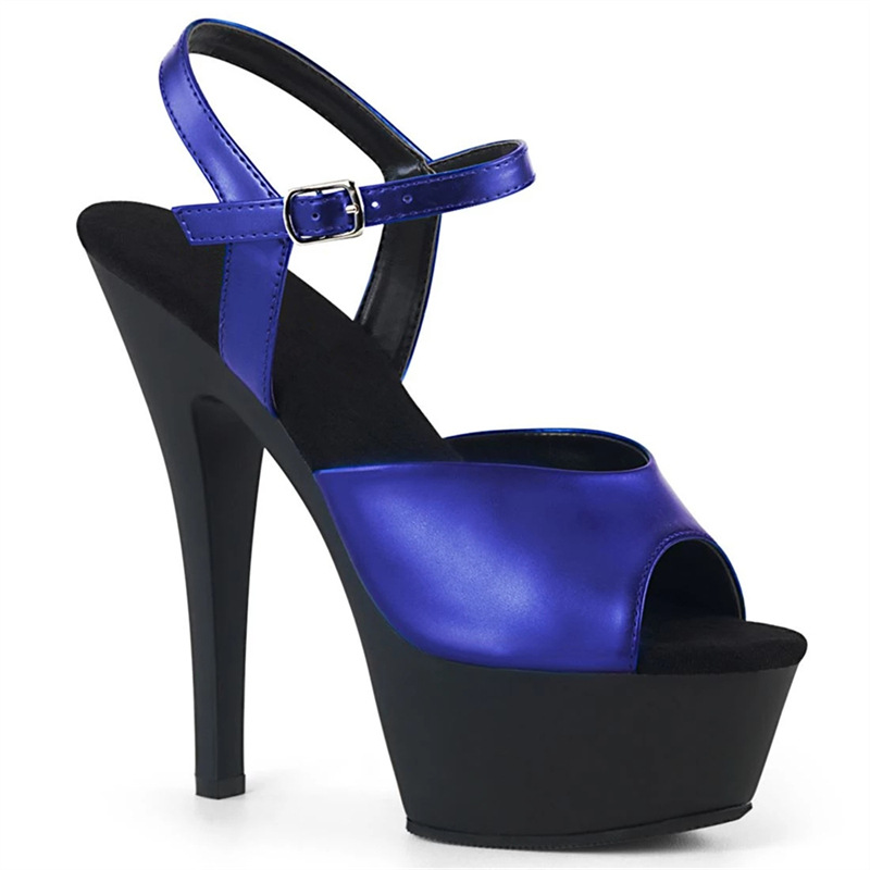 17cm nuevo estilo de verano de botón de tacones altos de moda azul pez boca francesa tamaño grueso fondo azul tacones altos de moda