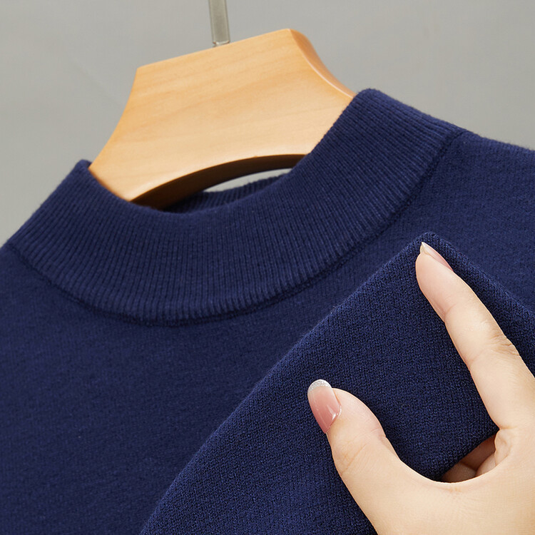 boy Live Broadcast Half Turtleneck Long Sleeve Knitted Sweater Men's Autumn Winter New Solid Color Warm Base Shirt Men_voghion.com