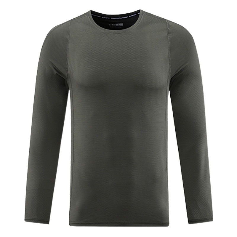 Camiseta Deportiva Elástica de Cuello Redondo, Estilo Europeo y Americano, Delgada, de Secado Rápido, de Manga Larga para Hombre, para Correr, Fitness, Baloncesto y Entrenamiento