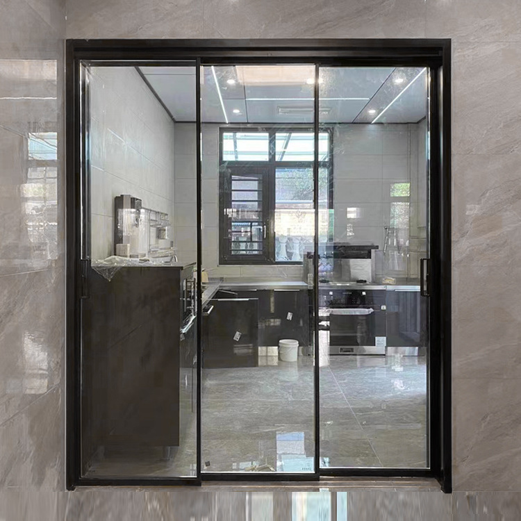 High-end extremely narrow kitchen sliding door triple linkage light luxury aluminum alloy soundproof glass door hanging rail sliding balcony door
