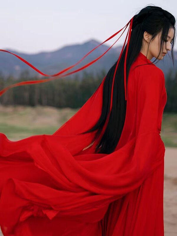 赤い魏晋風漢服女【風華絶代】逸超仙古装大袖シャツ古風広袖流仙スカート|undefined
