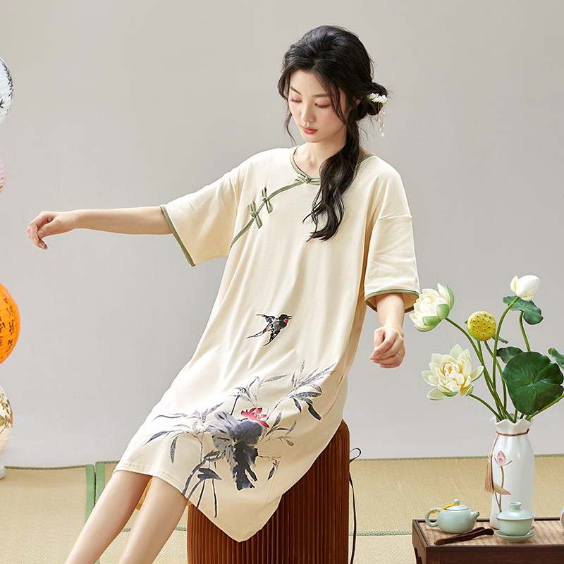 Pijama de mangas cortas de estilo antiguo de verano de estilo chino nuevo pijama de estilo chino de verano de algodón delgado ropa de hogar se puede usar