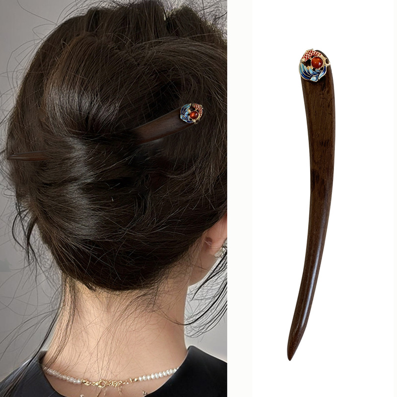 【Koi Fish Landing】Double-Sided 13cm Short Hairpins Made of Large-Leaf Rosewood for Traditional Hair Styling, Ancient-Style Qipao Hair Accessories, New Year Gift 【Koi Fish Landing】Double-Sided 13cm Short Hairpins Made of Large-Leaf Rosewood for Traditional Hair Styling, Ancient-Style Qipao Hair Accessories, New Year Gift