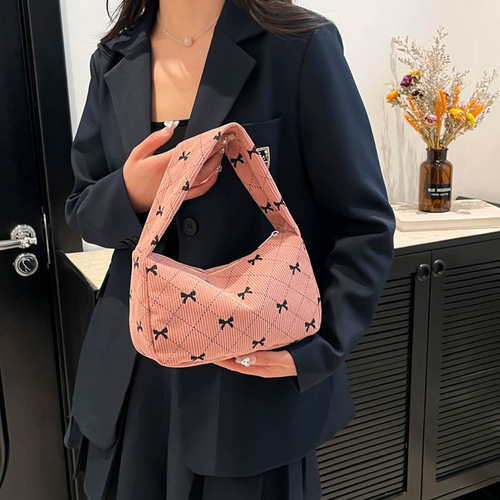Linen velvet fashionable printed handbag women 2025 new autumn season underarm bag simple and stylish single shoulder bag