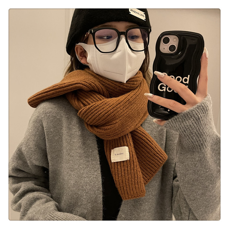 Korean style autumn and winter soft knitted wool scarf women's all-match warm student solid color scarf thickened couple Brown Korean style autumn and winter soft knitted wool scarf women's all-match warm student solid color scarf thickened couple Brown