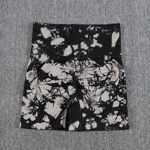 Cross-border tight peach hip-lifting short shorts tie-dye high-waist belly-cinch yoga shorts seamless tie-dye exercise tight pants