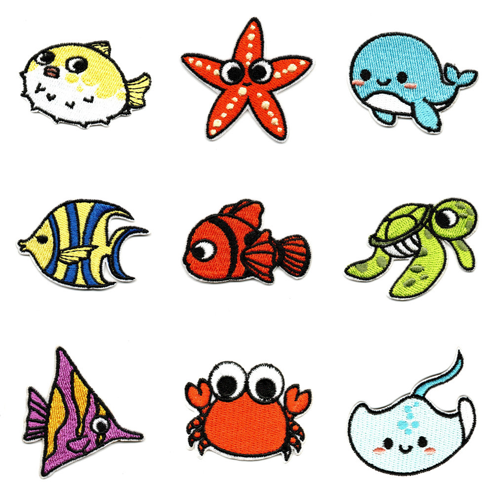 时尚海洋动物海星海螺贝壳热带鱼亮片刺绣布贴绣花服装辅料补丁贴