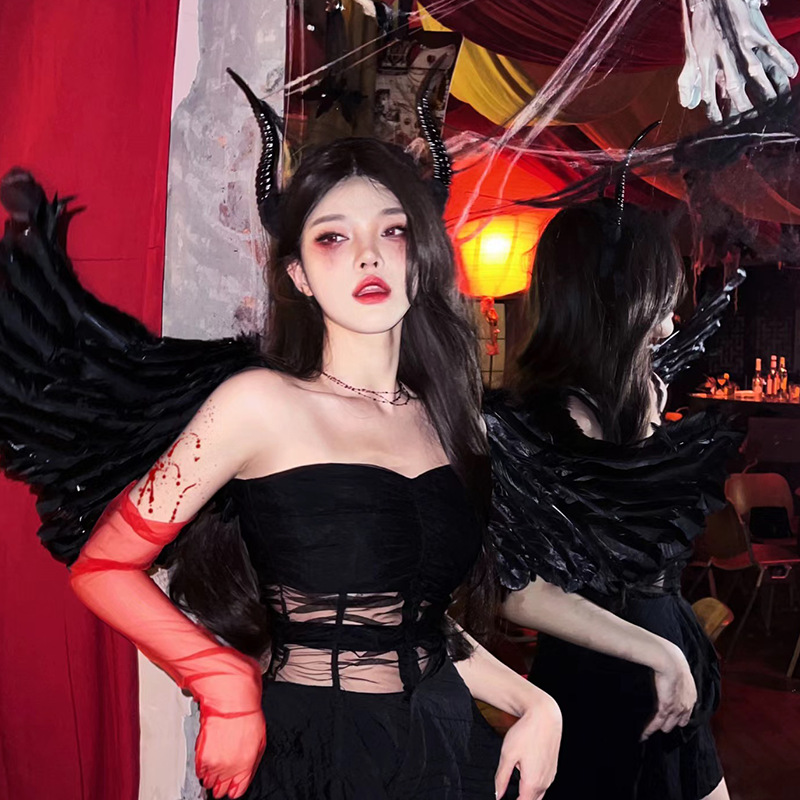 Halloween cosplay props cuernos diablo disfraz batear orejas del diablo peinado bandejas de pelo