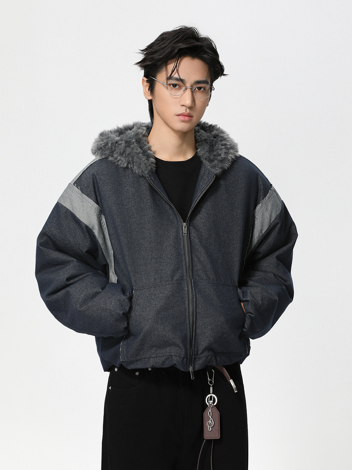 MTLCLOTHES Hombres| Retro empalme peluche capuchonado color lienzo herramientas de algodón intercalado abrigo de algodón