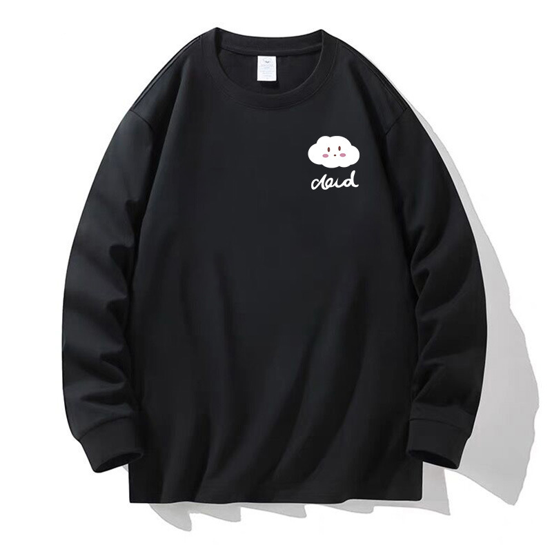 100% algodón pesado de alta calidad 230g de otoño camiseta de manga larga de cuello redondo negro camiseta de base suelta camiseta de mujer