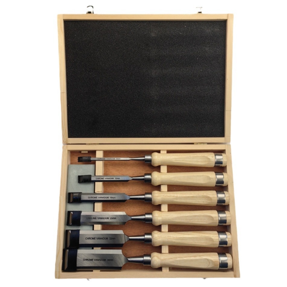 Boutique de carpintería mango de madera plana de aceite de piedra de seis piezas conjunto de madera en caja pala plana traje de espolón herramientas de carpintería