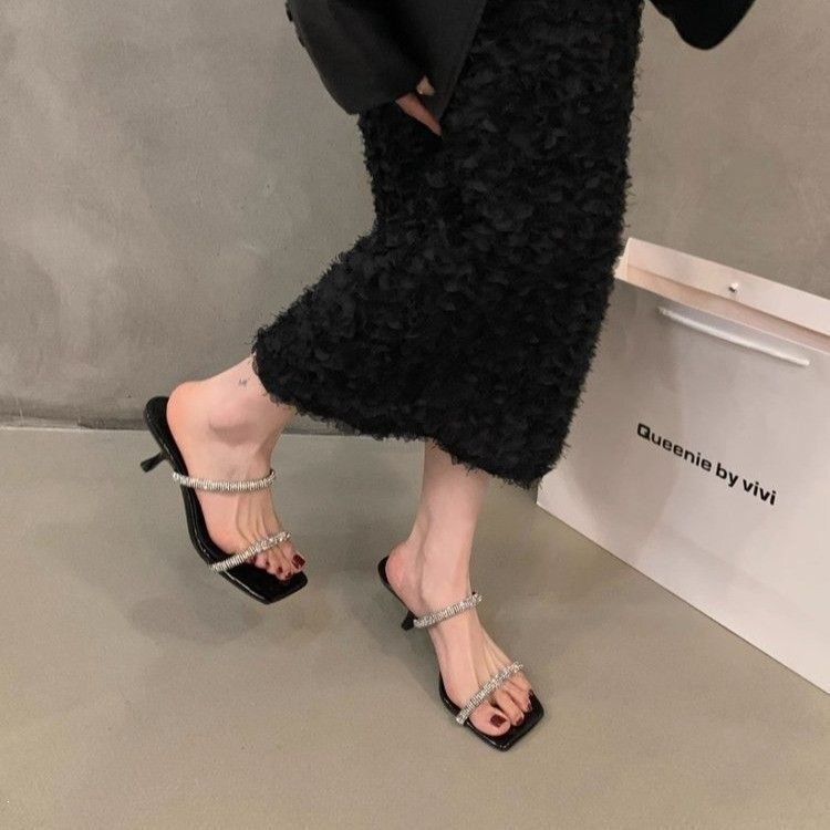Little Fairy-Style High-Heeled Shoes with Bright Rhinestones That Enhance the Elegant Look, Women's Silver-Colored Single Shoes with Hidden 5cm Height Increase and Rhinestones