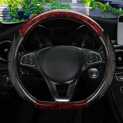 Steering wheel cover mahogany carbon fiber leather mahogany