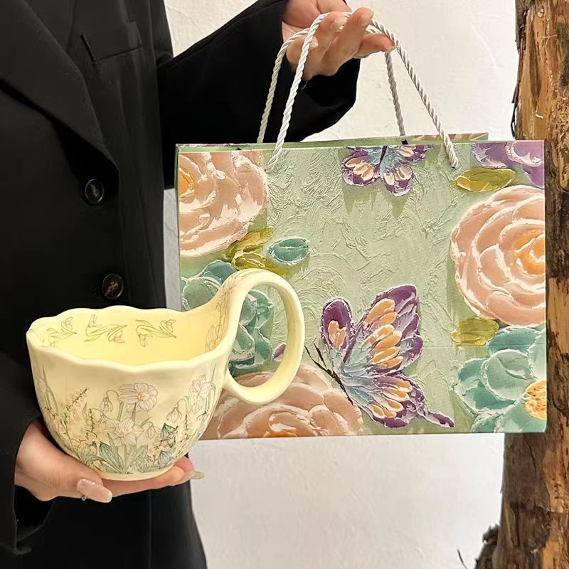 复古油画风铃花陶瓷咖啡杯碟套装高颜值带盖大容量马克水杯伴手礼|undefined
