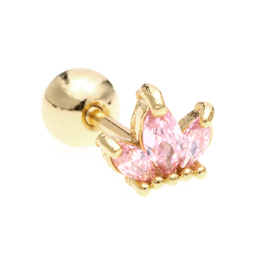 Color zircon bowknot ear bone studs screw piercing lock earring