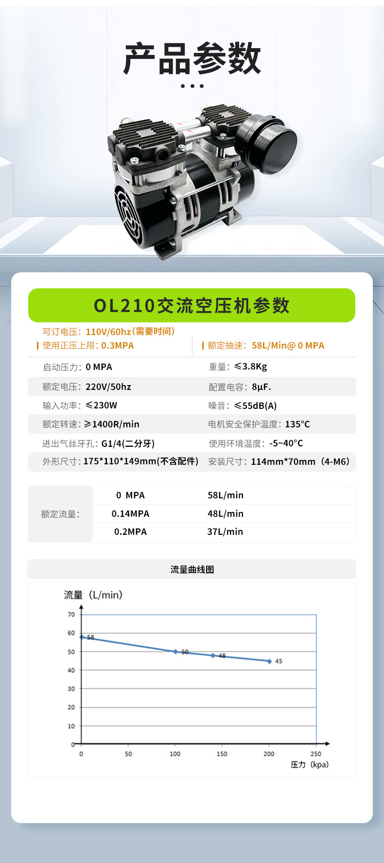 Lihao Electromechanical Ol210 Oil-Free Maintenance-Free Air Compressor Small Booster Air Compressor 230W Compressor 3L Oxygen Concentrator