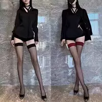 Черные сексуальные красные чулки с красными краями, сексуальные высокие тонкие летние черные шелковые женские носки выше колена Pure Desire.