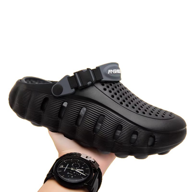 Summer Olid Top Quality Color Simple Perforated Shoes, Versatile Casual Height-Increasing Outdoor Closed-Toe Sandals, Men_voghion.com