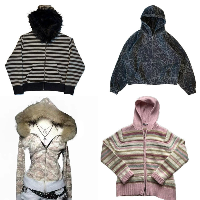 Внешняя торговля американский ретро алфавит вышивка осенний и зимний меховый воротник с капюшоном кардиган свитер топ