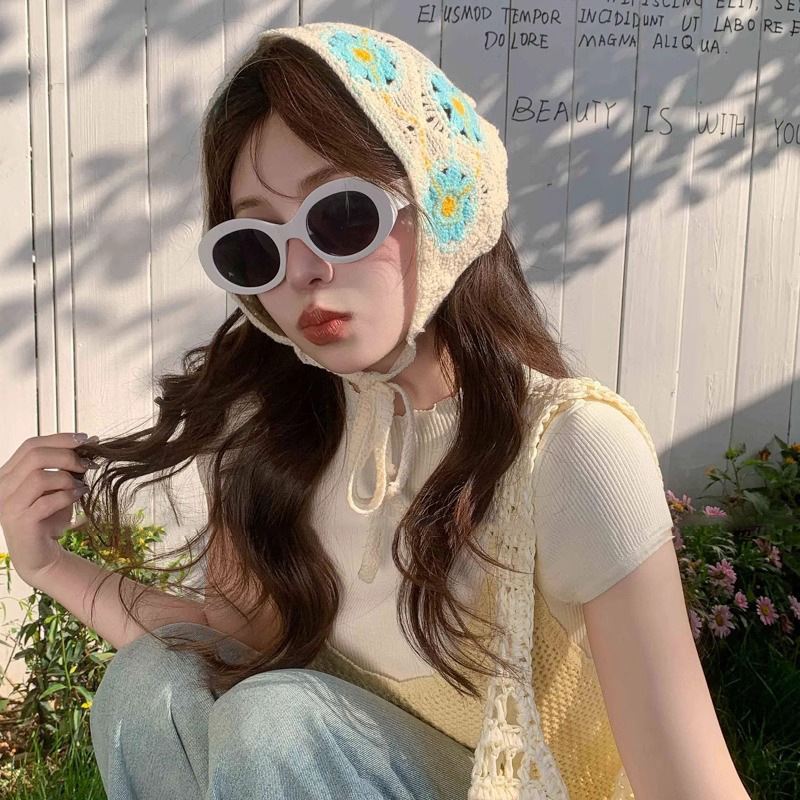 Turbante de encaje retro francés, niña, diadema dulce y linda, diadema, diadema triangular, foto de viaje de verano, tocado