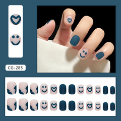 High-end sanding hand-painted nail art with heart smile wear-on nails, finished smoky gray detachable false nail stickers