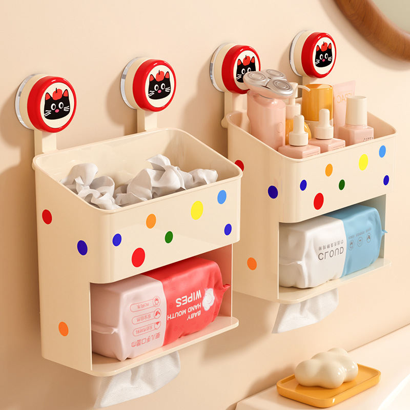 Bathroom Suction Cup Towel Storage Box, Household Wall-Mounted Toilet Paper Storage Rack, Bathroom Multi-Functional Tissue Box