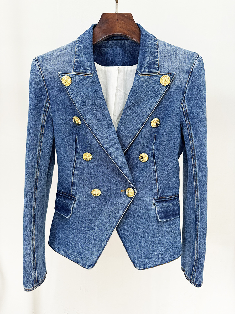 Socialite Slim Double Breasted Washed Denim Blazer Skirt Sets 5 Socialite Slim Double Breasted Washed Denim Blazer Skirt Sets