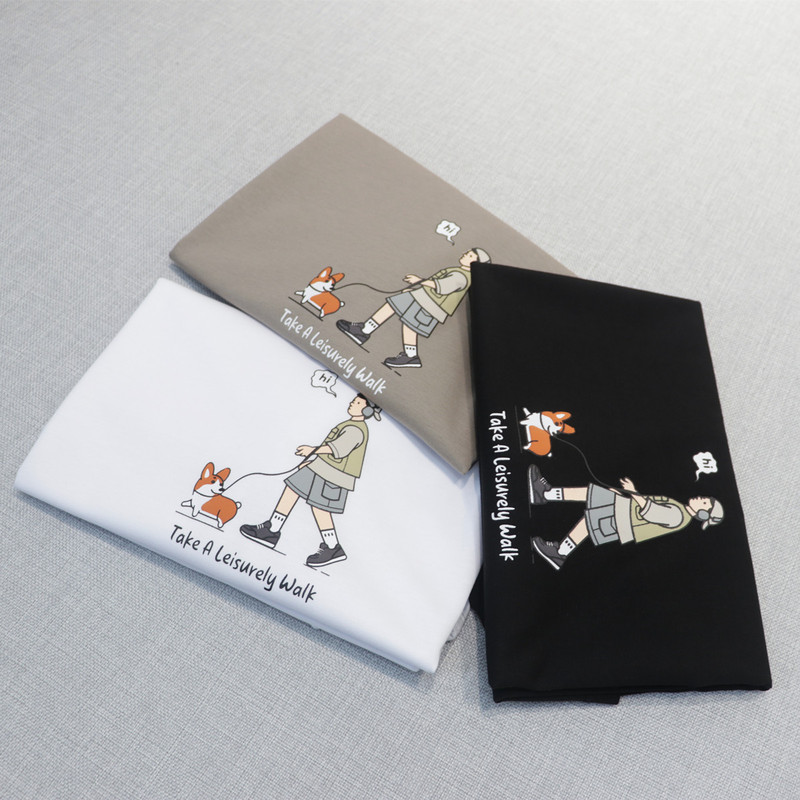 Original Design 2025 Summer New Fashion Round Neck Cartoon Suede Print T-Shirt Slightly Loose Korean Style Trendy Brand Men's Clothing