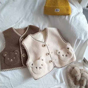 Autumn and winter men's and women's children's clothing waistcoat baby foreign-style children's personality trendy cartoon bear thickened lamb wool sweater waistcoat