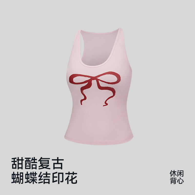 2026 New Model with Built-In Cup Pads, American Retro Bow Print, Yoga Outdoor Sports Casual Vest for Women 2026 New Model with Built-In Cup Pads, American Retro Bow Print, Yoga Outdoor Sports Casual Vest for Women