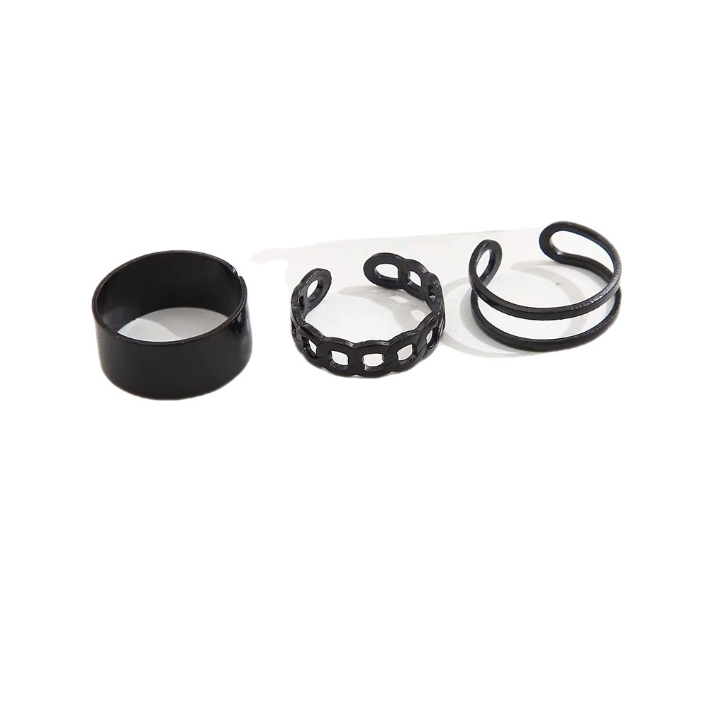 Set di tre pezzi di anello per dito indice nero scuro per personalità femminile, nicchia e tendenza di accessori di moda cool_voghion.com
